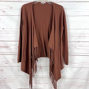 Vila Milano Western Boho Fringe Trim Long Sleeve Cardigan Sweater